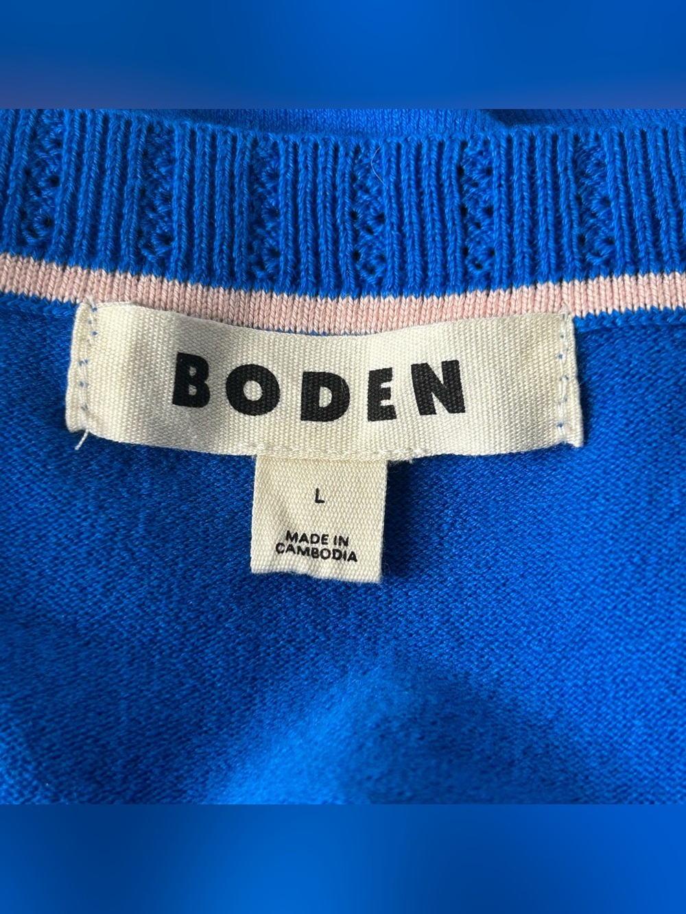 BODEN Women Size L Emilia Kingfisher Blue Cotton Blend Knit Crew Neck Sweater. - Picture 7 of 9